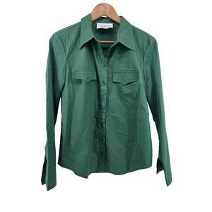 THE SHIRT by Rochelle Behrens Button Down Women S Green Long Sleeve Dual Pocket